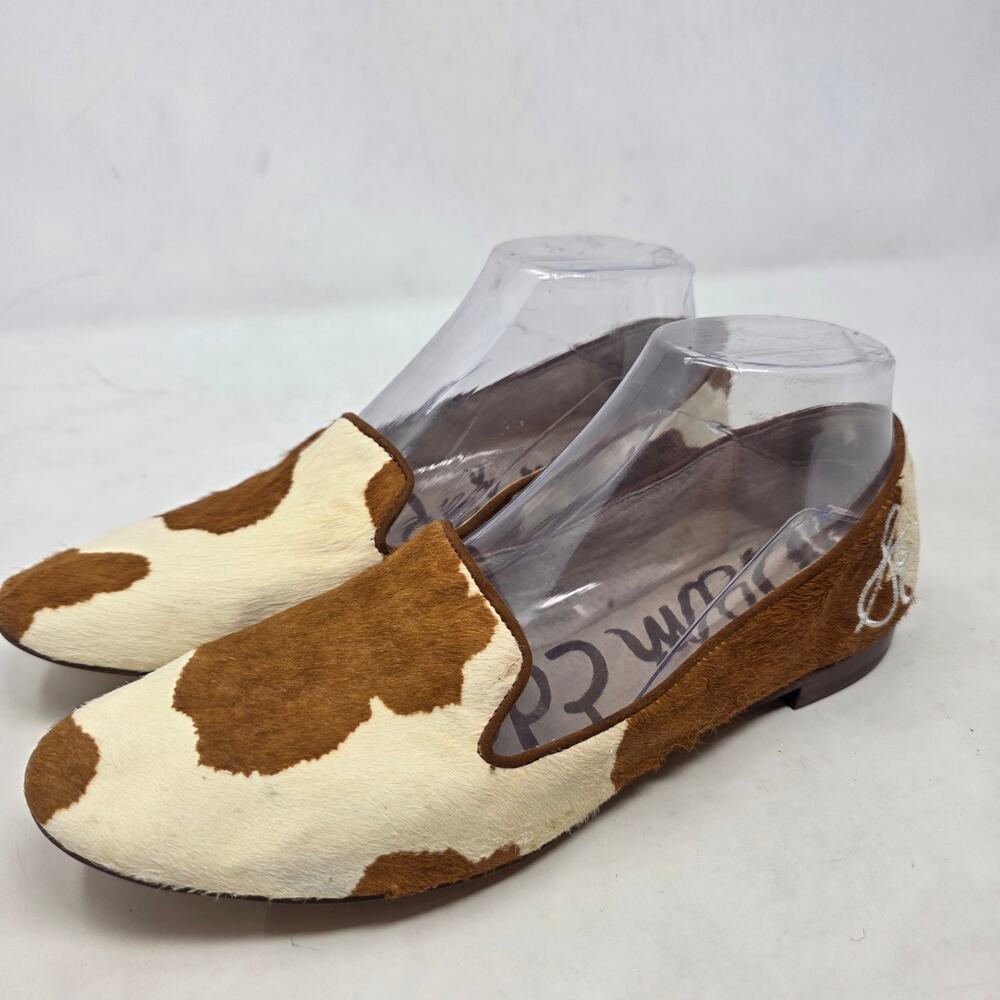 Sam Edelman Cow Print Real Calf Hair Loafers Brown White Women's Size 8